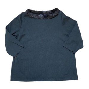 Venezia Jeans Sweater Fur Collar Black  Size 18/20